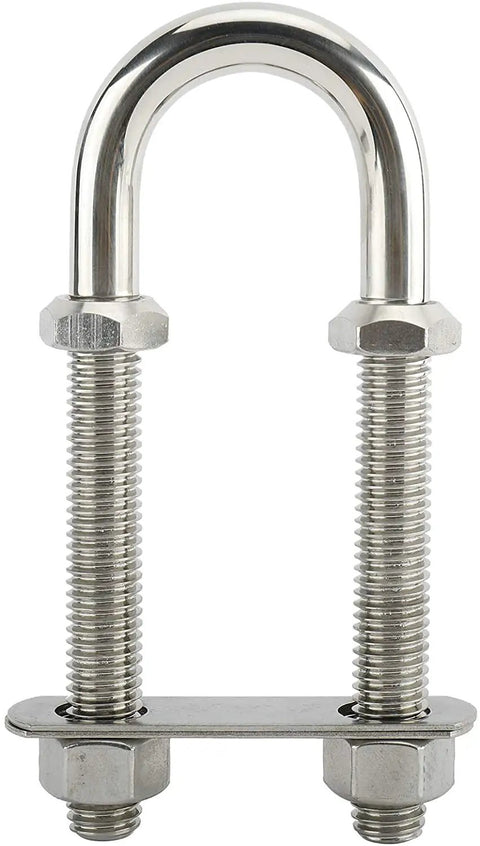 Two Pack Three Eighth Inch Stainless Steel Bow Eye U Bolt For Boat Tie Down Stern Attachment With Adjustable Nuts