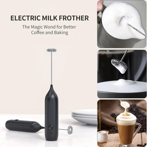 Badass Rechargeable Milk Frother Wand With Usb C Charging For Instant Velvety Foam On Lattes And Matcha portable electric drink mixer at a kitchen counter.