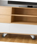 Slick Barn Door Rollers And Sliding Casters 2 Pack Heavy Duty Nylon Galvanized Hardware For Wardrobes And Closets, on a modern media console.