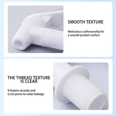 Close-up of Universal Water Spigot for 5 Gallon Buckets and Barrels, BPA Free Food Grade Plastic Faucet, showcasing smooth and thread texture.