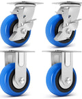 Front view of 5 Inch Heavy Duty Caster Set Of Four With 3500 Lbs Industrial Grade Capacity And Upgraded Thickened Bracket Smooth Rolling Wheels For Cart Bases Two Brakes And Two Rigid Castors Ideal For Warehouses Workshops And Industrial Use