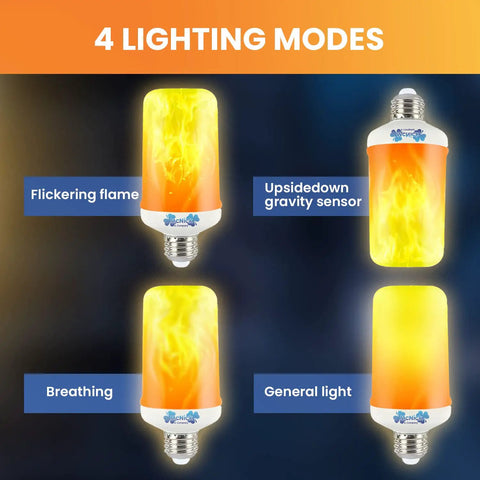 Flickering LED Flame Light Bulbs With Four Modes E26 Base Realistic Gas Lantern Glow For Halloween Decor Indoor Outdoor Vibe Lit Glow For Restaurants And Parties