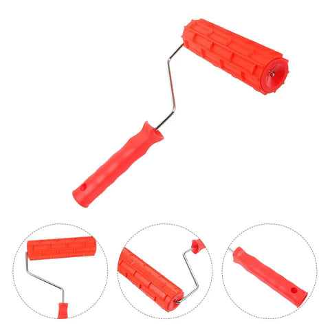 Top Shelf Rubber Textured Paint Roller With Kick Butt Spiked Surface For Walls Floors And Furniture Refinishing showing red rubber texture.