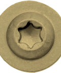 Close-up of Eight By One Quarter Inch Bronze Ceramic Coated Star Drive Torx Head Exterior Truss Wood Screws.