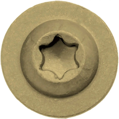 Close-up of Eight By One Quarter Inch Bronze Ceramic Coated Star Drive Torx Head Exterior Truss Wood Screws.