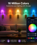 Supleap Battery Operated Wall Sconces Set of 2, Matter Smart Wall Lights in various colors with smartphone control display.
