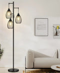 Dimmable Farmhouse Industrial Floor Lamp With Teardrop Cage Includes 3 X 800LM LED Edison Bulbs That Builds Cozy Vibe Tall Tree Style