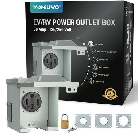Heavy Duty Nema 14-50 EV Charger Outlet With Waterproof Box Kit 50 Amp Hella Weather Resistant with locking mechanism.