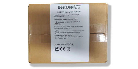 Box of In Duct Dual Lamp UV Air Purifier For Whole House HVAC Ducts With Germicidal Light Ozone Free Philips Bulbs Made In Europe