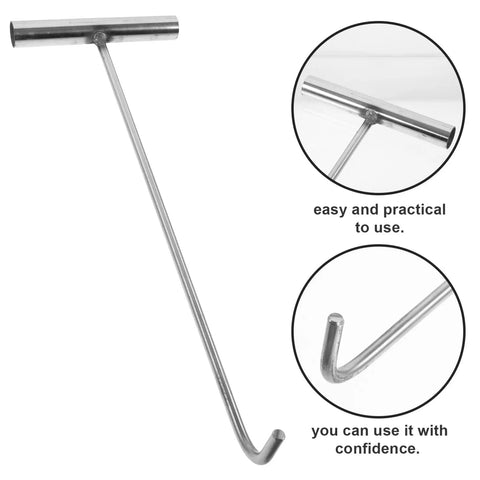 Heavy Duty Stainless Steel Manhole Cover Hook Lift Tool For Easy Grate Pulling And Door Lifting, 15 Inch Reach shown at an angle.