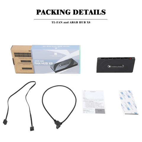 Eight Channel ARGB Fan Hub Controller for Slick PC Case Cooling with Eight 4 Pin Ports and 5V 3Pin ARGB Hub SATA Power Cord