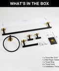 Five Piece Black And Gold Stainless Steel Bathroom Hardware Set With 23.6 Inch Towel Bar, Towel Ring, Toilet Paper Holder