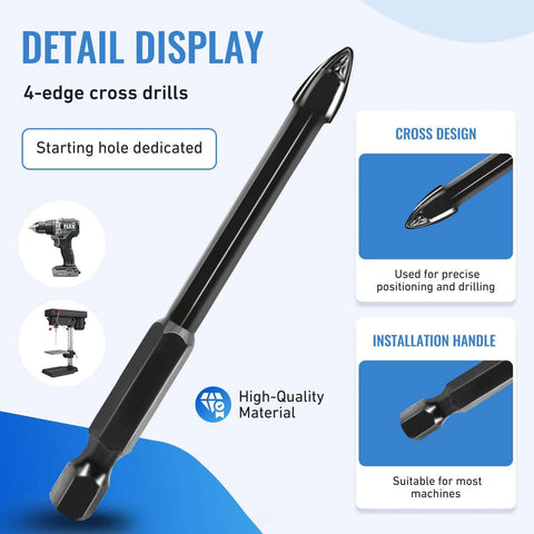 Diamond drill bit for porcelain, ceramic, glass and tile; black-coated, side-view masonry bit