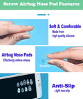 Buttery Soft Air Chamber Silicone Nose Pads For Glasses Sunglasses Replacement Kit With Mini Screwdriver And Spare Screws showing features like anti-slip design and soft silicone material.