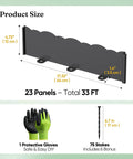 No Dig Landscape Edging Kit With Interlocking Panels For Yard And Flower Beds, Flexible Decorative Garden Border, diagram and gloves