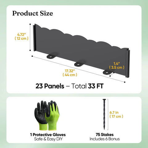 No Dig Landscape Edging Kit With Interlocking Panels For Yard And Flower Beds, Flexible Decorative Garden Border, diagram and gloves