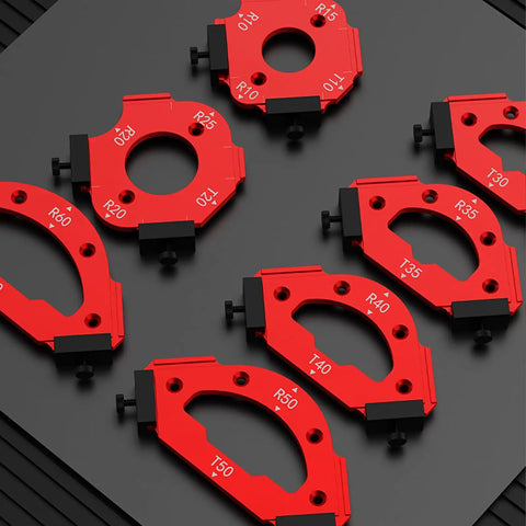 Heavy Duty Aluminum Router Template For Dead-On Accurate Corner Radius Cuts Solid Woodworking Cutting Jig showing red radius settings.