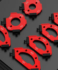 Heavy Duty Woodworking Round Corner Radius Templates Router Table Jig Kit featuring red aluminum templates R10 to R50 sizes.