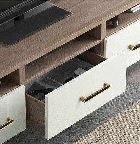 Open drawer with black gold cabinet handle from 2 Pack 5.0 Inch Hole Center Zinc Alloy Square Cabinet Handles in modern furniture setup