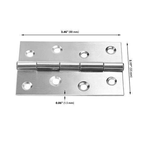 24 Pack 3.5 Inch Stainless Steel Folding Butt Hinges With Mounting Screws, Quiet Operation, smooth design with dimensions shown