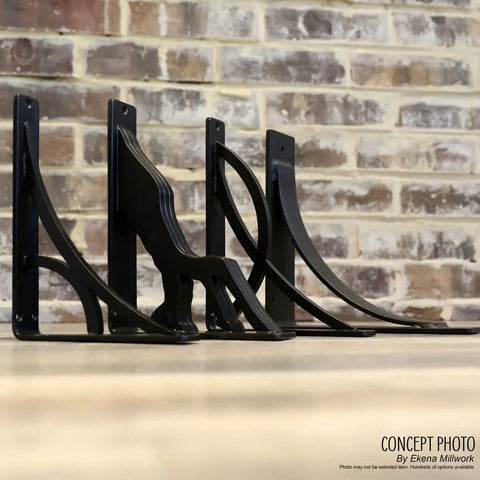 Miller Powder Coated Black Two Piece Millwork Kit One And A Half Inch Wide By Ten Inch Deep By Twelve Inch High Cabinet Trim against brick wall