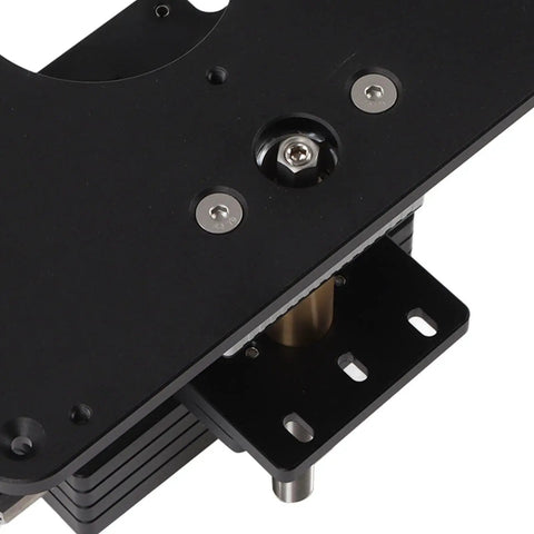 Premium Aluminum Router Lift System Delivering Butter Smooth Height Tweaks For Flawless Tenoning And Grooving Builds Solid Black Finish top view of mounting plate and adjustment mechanism.