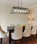 Modern Black Farmhouse Kitchen Island Light Chandelier With Industrial Open Frame 5 Light Ceiling Fixture for Dining Room