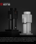 Badass Electric Coffee Grinder With 150 Tight Adjustments, Slick Stainless Steel Housing, And Knockout Uniform Grind For Espresso Pour Over And French Press In Matte Black and White.