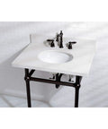 Heritage Widespread Lavatory Faucet with Solid Brass Construction and Metal Lever Handle in oil rubbed bronze on bathroom sink