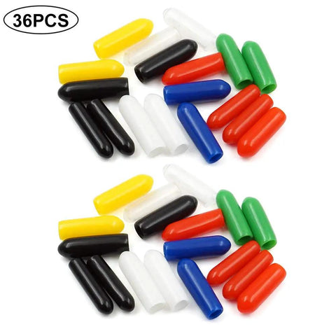 36 colorful rubber caps from the Colorful Rubber Anti Slip RC Transmitter Switch Caps Kit For Grab And Go Radios Like X9D Plus Q X7 X Lite Flysky