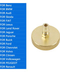 Brass brake-bleed adapter with knurled rim and threaded inlet for automotive brake service