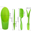 Green Garden Shovel Tool Set For Planting And Transplanting Tiny Plants And Succulents Digging Scoops Kit sizes displayed