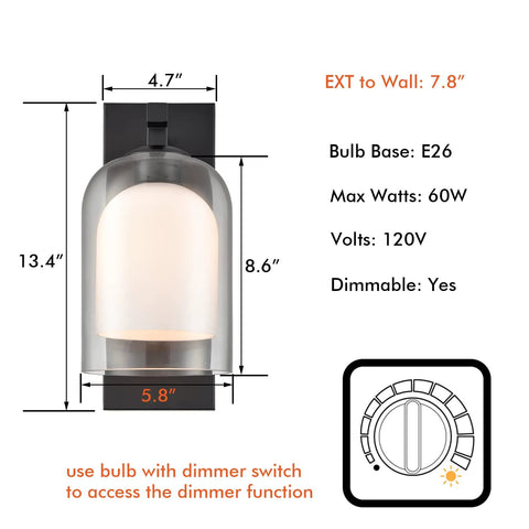 Dope Industrial Black Wall Sconce With Double Glass Shades dimensions and dimmer switch instruction sheet.