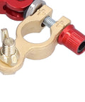 2 Pack Battery Terminal Connectors With Quick Release Clamp For Cars, Trucks And RVs, Positive And Negative Terminals, Copper And Aluminum Alloy Construction For Superior Conductivity And Corrosion Resistance, close-up view