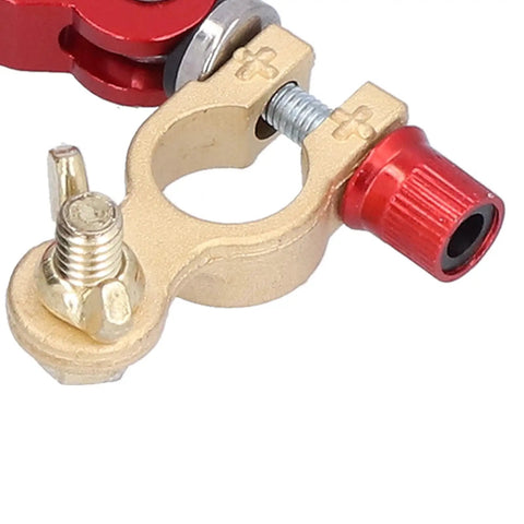 2 Pack Battery Terminal Connectors With Quick Release Clamp For Cars, Trucks And RVs, Positive And Negative Terminals, Copper And Aluminum Alloy Construction For Superior Conductivity And Corrosion Resistance, close-up view