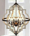 Six Light Farmhouse Chandelier With Wood And Iron Craft Stardust Finish Rustic Brown Island Light For Kitchen Dining Room