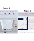 Slick Remote Control Electric Attic Stairs Telescopic Loft Ladder size chart showing dimensions for ceiling opening.