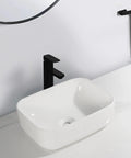 USZWBY Vessel Sinks Household Small Size Square Rounded White Countertop Ceramic Basin Bathroom Kitchen Sink Vegetable Bathroom Bowl Sink with black faucet