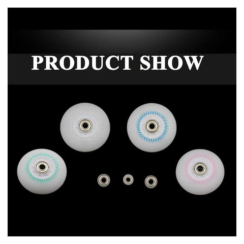 Inline Skate Wheels 76mm White Replacement Wheels for Indoor Outdoor Use With High Speed Bearings, four wheels displayed