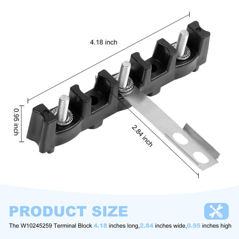 Electric Range Terminal Block W10245259 0306379 Compatible With Whirlpool Models with dimensions labeled for DIY repair