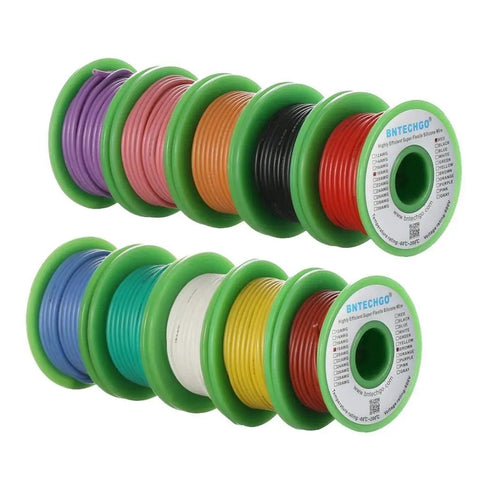 10 colorful spools of 18 AWG Silicone Insulated Stranded Copper Wire Kit 10 Colors 25 Feet Each Ultra Flexible Soft Tinned Copper