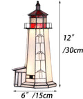 Peggy's Cove Lighthouse Tiffany Style Stained Glass Accent Table Lamp Night Light for Home Decor 6 By 6 By 12 Inches Red With LED Bulbs