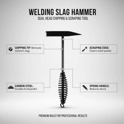 Dual Head Welding Slag Hammer For Metal Fabrication And Finishing Carbon Steel Chipping Tool With Pointed Tip And Flat Edge.