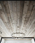 Interior ceiling featuring straight up heavy duty reactive water based interior wood stain in driftwood tone, 55 gallon tub design.