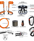 Tree Climbing Spikes Pro Gear For Tree Work Adjustable Climbing Spurs Kit with pruning tools and safety harness displayed