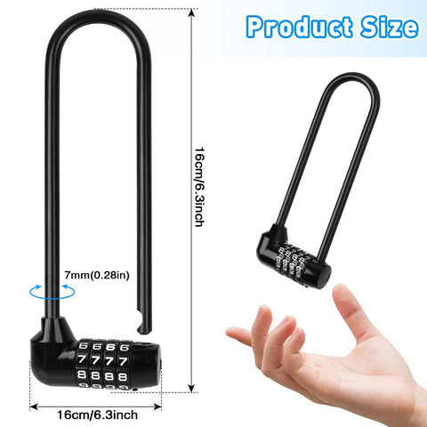 Beefy 4 Digit Padlock Set With 6.3 Inch Long Shackle Waterproof Resettable Code Lock shown with dimensions 16cm x 0.28in