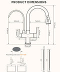 Dimensions diagram of Two Handle Kitchen Faucet With Pull Down Sprayer And 24 Inch Hose Brushed Nickel 3 In 1 Water Filter Purifier