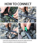 Installation of 150 Piece Drip Irrigation Emitter Set with Drill Tool Micro Sprinklers 90 180 360 Degree Nozzles visible