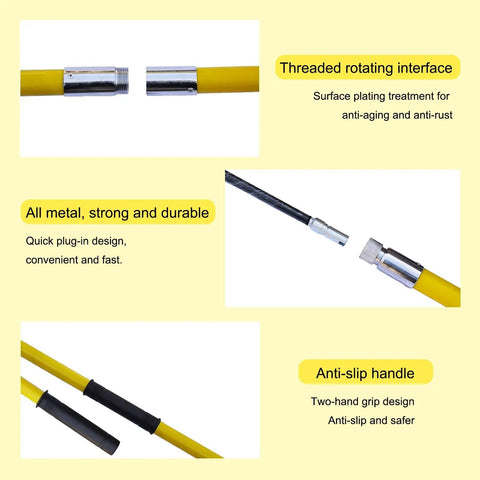 Pro-Grade High Voltage Insulated Rescue Hook with metal threaded interface and anti-slip fiberglass handle.
