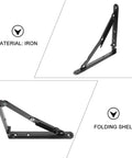 Heavy Duty Folding Black Iron Wall Brackets With Solid Support For Tough Durable Shelves, showing material iron, in folding position.